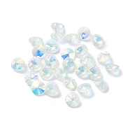 Electroplate Transparent Glass Beads, Half Rainbown Plated, Faceted Bicone, Clear, 8x4mm, Hole: 0.8mm(EGLA-Z002-AB10)