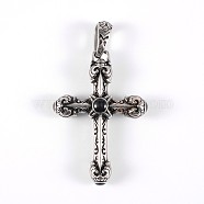 316 Surgical Stainless Steel Glass Big Gothic Pendants, Cross, Antique Silver, 53x37x12mm, Hole: 11x6mm(STAS-E070-26)