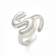 Brass Letter Open Cuff Rings for Women, Adjustable, Platinum, Letter S, 15~16.5x7~16.5mm(RJEW-G313-01S-P)
