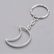 Alloy Pendants Keychain, with Iron Key Clasp Findings, Moon, Matte Silver, 84mm(KEYC-JKC00097-04)