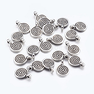 Tibetan Style Alloy Charms, Flat Round with Swirl, Antique Silver, Cadmium Free & Nickel Free & Lead Free, 11.8x8x1.5mm, Hole: 1mm(X-LF0339Y-NF)