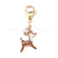 Christmas Theme Alloy Enamel Pendants, with 304 Stainless Steel Lobster Claw Clasps, Christmas Reindeer/Stag/Deer, Coffee, 25mm, Pendant: 20.5x16.5x2mm(HJEW-JM00427-01)