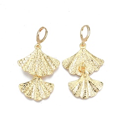 Brass Ginkgo Leaf Dangle Leverback Earrings for Women, Cadmium Free & Nickel Free & Lead Free, Real 18K Gold Plated, 53mm, Pin: 1mm(EJEW-N012-57)