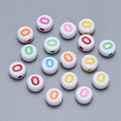 Craft Acrylic Horizontal Hole Letter Beads, Flat Round, Mixed Color, Letter.O, 7x3.5~4mm, Hole: 1.5mm, about 3600pcs/500g(SACR-S201-11O)