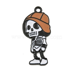 Halloween Alloy Enamel Pendants, Black, Skeleton Charm, Peru, 34x15x2mm, Hole: 2mm(ENAM-M220-02K-B)