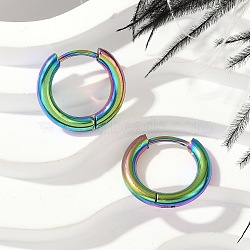 202 Stainless Steel Huggie Hoop Earrings, Hypoallergenic Earrings, with 316 Surgical Stainless Steel Pin, Ion Plating(IP), Rainbow Color, 14x2.5mm(EJEW-F111A-14mm-RC)