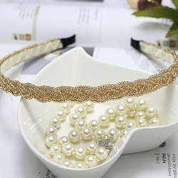 Plastic Pearl Beaded Hair Bands, Fine Headband, Fashionable Hair Accessories, Goldenrod, 140x125mm(PW-WG46126-02)