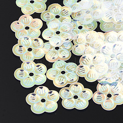 Ornament Accessories, PVC Plastic Paillette/Sequins Beads, Flower, Beige, 12~12.5x12.5x0.7mm, Hole: 1mm, about 10000pcs/500g(PVC-S033-06I)