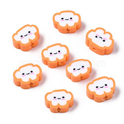 Handmade Polymer Clay Beads, Cloud with Smiling Face, Sandy Brown, 6~8.5x10~11.5x4.5~5.5mm, Hole: 1.8mm(CLAY-N008-033G)
