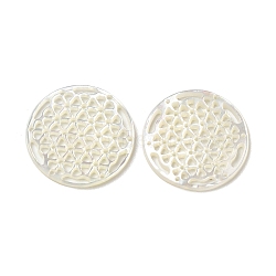 Natural White Shell Hollow Pendants, Flat Round Charms, WhiteSmoke, 21.5x1.5mm, Hole: 0.9mm(SSHEL-M022-20)