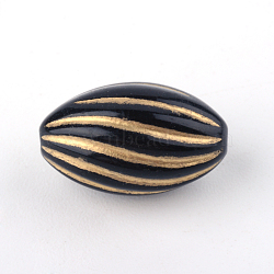 Oval Plating Acrylic Beads, Golden Metal Enlaced, Black, 14.5x9mm, Hole: 1.5mm(X-PACR-Q102-128B)