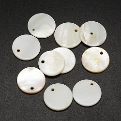 Shell Flat Round Pendants, Seashell Color, 18x2mm, Hole: 1mm(X-SHEL-P003-19)