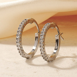 Fashionable luxury Brass Hoop Earrings, with Rhinestone, Silver, 22x2mm(UN3413-2)