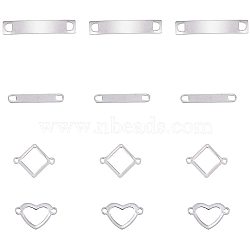 304 Stainless Steel Links Sets, Mixed Shapes, Stainless Steel Color, 22x11.5x1mm, Hole: 1mm,
 14x22.5x1mm, Hole: 2mm, 38.5x7x1mm, Hole: 4x4mm, 30x4.5x1mm, Hole: 3x3.5mm, 24pcs/box(STAS-PH0018-82)