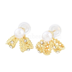 Bowknot Alloy Micro Pave Cubic Zirconia Stud Earring, with Plastic Imitation Pearl for Women, Golden, 14x16mm(AL-CBA3C8B-06G)