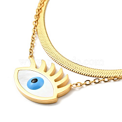 Natural Shell Horse Eye Pendant Double Layer Necklace with Enamel, Ion Plating(IP) 304 Stainless Steel Jewelry for Women, Golden, 16.85 inch(42.8cm)(NJEW-P229-05G)