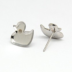 304 Stainless Steel Stud Earring Findings, Earring Posts, Duck, 10x10x1mm, Pin: 0.6mm(STAS-I010-10)