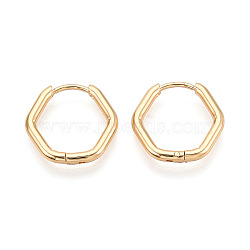 304 Stainless Steel Hoop Earrings, Hexagon, Real 18K Gold Plated, 15.5x16x2mm(STAS-T074-22G)