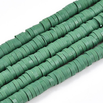 Flat Round Handmade Polymer Clay Bead Spacers, Medium Sea Green, 4x1mm, Hole: 1.6mm, about 380~400pcs/strand, 17.7 inch