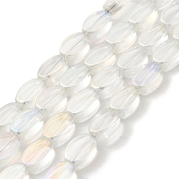 Glass Beads Strands, Oval, Clear AB, 10.5x7x4mm, Hole: 1mm, about 80pcs/strand, 33.86 inch(86cm)