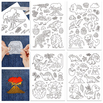 4 Sheets 11.6x8.2 Inch Stick and Stitch Embroidery Patterns, Non-woven Fabrics Water Soluble Embroidery Stabilizers, Dinosaur, 297x210mmm