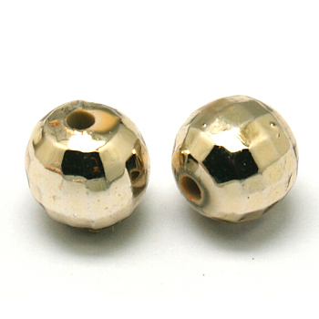 Faceted Round Plated Acrylic Beads, Golden Plated, 6mm, Hole: 1mm, about 4500pcs/pound