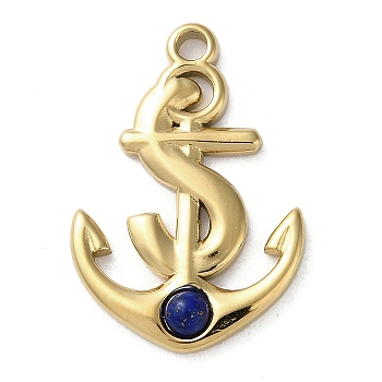 Vacuum Plating 316 Stainless Steel Pendants, with Natural Lapis Lazuli, Anchor, Real 18K Gold Plated, 23x15.5x3mm, Hole: 1.8mm