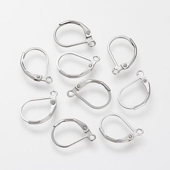 304 Stainless Steel Leverback Earring Findings, with Loop, Stainless Steel Color, 16x10.5x0.5mm, Hole: 1.5mm, Pin: 0.5mm