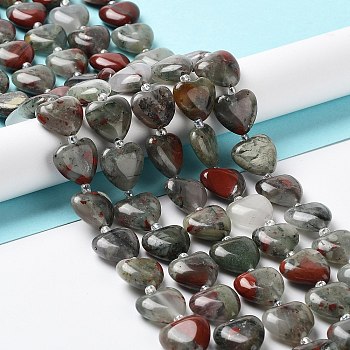 Natural African Bloodstone Beads Strands, with Seed Beads, Heart, 14~15x15x6~6.5mm, Hole: 1.4mm, about 23~24pcs/strand, 14.57''(37cm)