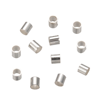 Brass Crimp Beads, Tube, Silver Color Plated, 2x2x0.1~0.13mm, Hole: 1.5mm, about 1900pcs/20g