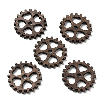 Walnut Wood Hollow Pendants, Gear Charms with Star, Undyed, Coffee, 23.5x2.5mm, Hole: 2.8mm