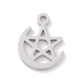 Non-Tarnish 304 Stainless Steel Charms, Laser Cut, Stainless Steel Color, Star, 11x8x1mm, Hole: 1mm