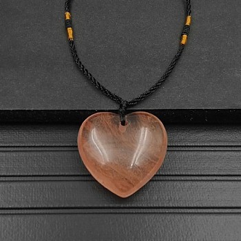 Synthetic Cherry Quartz Glass Pendant Necklaces, Heart, 15.75~23.62 inch(40~60cm)