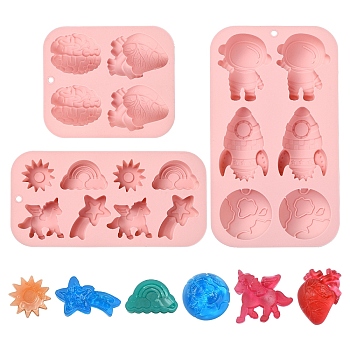 1Pc Astronaut Rocket Hemisphere DIY Silicone Molds, Fondant Molds, Resin Casting Molds, for Chocolate, Candy, UV Resin & Epoxy Resin Craft Making, Pink, 225x128x25mm, Inner Diameter: 51.5~76.5x50~54mm