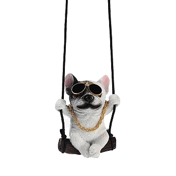 Cute Resin Swinging Bulldog Pendant Decorations, for Car Interiors Hanging Ornaments, WhiteSmoke, 315mm