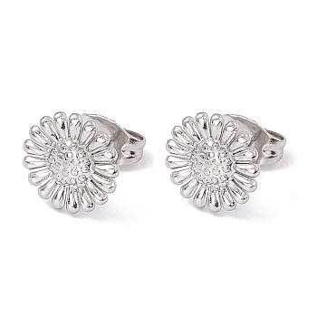 304 Stainless Steel Sunflower Stud Earrings for Women, Stainless Steel Color, 9.5mm, Pin: 0.6mm