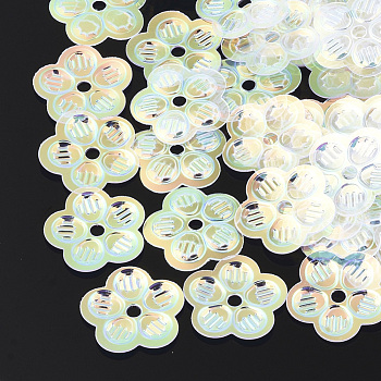 Ornament Accessories, PVC Plastic Paillette/Sequins Beads, Flower, Beige, 12~12.5x12.5x0.7mm, Hole: 1mm, about 10000pcs/500g
