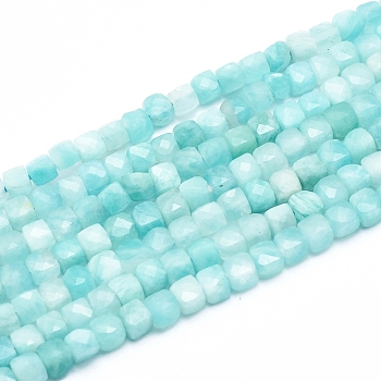 Natural Amazonite Beads Strands, Grade AB, Faceted, Cube, 3~4x3~4x3~4mm, Hole: 0.6mm, about 98~108 pcs/Strand, 15.55 inch(39.5cm)