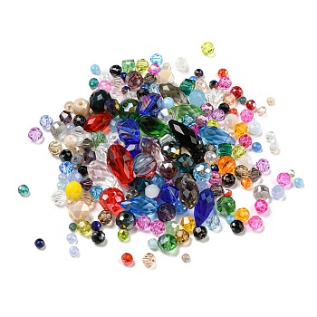Transparent Faceted Glass Beads, Center Drilled/Top Drilled, Round/Teardrop/Bicone, Mixed Shape, Mixed Color, 1.5~12x2~8mm, Hole: 0.8~1.5mm, about 1120Pcs/200g