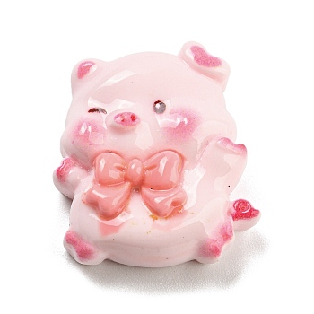Pig Theme Opaque Resin Cabochons, Funny Pig, Pink, 24x22x8.5mm