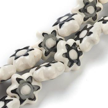 Handmade Porcelain Flower Beads Strands, White, 15.5x15.5x7mm, Hole: 2mm, about 20pcs/strand, 11.42 inch(29cm)