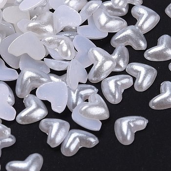 ABS Plastic Imitation Pearl Cabochons, Heart, White, 3x3x1mm