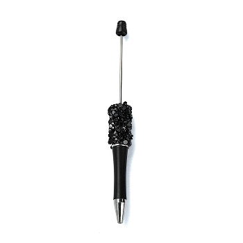 Plastic Beadable Pens, Resin Rhinestone Ball-Point Pen, for DIY Personalized Pen, Black, 145x16mm