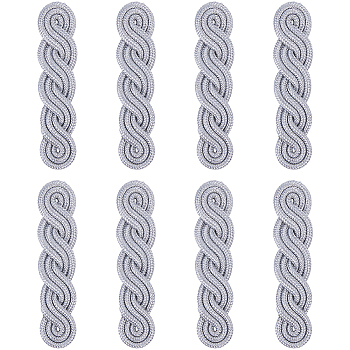 8Pcs Polyester Braided Cord Epaulettes, Garment Accessories, Silver, 107x25x9mm