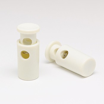 Iron Spring Eco-Friendly Plastic Cord Locks, Dyed, 1-Hole, White, 27x12mm, Hole: 5.5mm