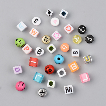 Mixed Style Acrylic Beads, Mixed Shaped, Mixed Color, 6~8x6~8x3.5~7mm, Hole: 1.5~4mm, 2800pcs/500g