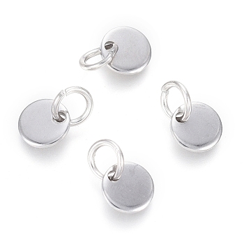 304 Stainless Steel Charms, with Jump Rings, Blank Stamping Tag, Flat Round, Stainless Steel Color, 6x0.7mm, Hole: 3.5mm