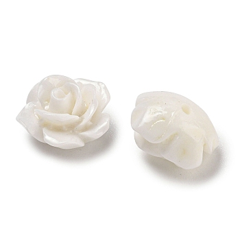 Synthetic Coral Dyed Carved Beads, Flower, Half Hole, White, 9.5x6.3mm, Hole: 1mm