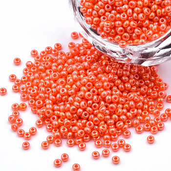 11/0 Czech Opaque Glass Seed Beads, Lustered, Round, Coral, 2.2x1.5mm, Hole: 0.7mm, about 500g/bag