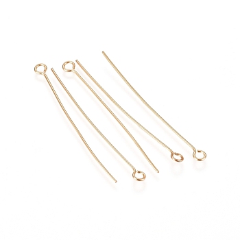304 Stainless Steel Eye Pins, Golden, 40x0.6mm, Hole: 2mm